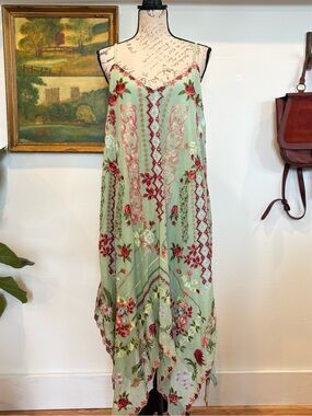 Tolani Mint Maxi Dress with Red Rose Embroidery